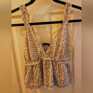 Shein Women's Off White Floral Cropped Tank Top